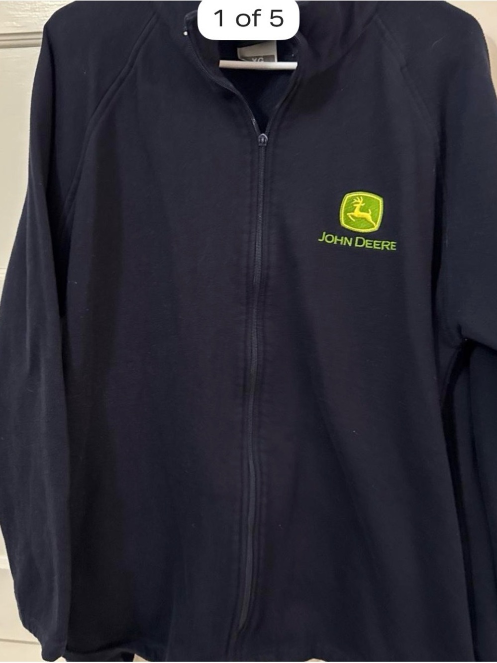 John Deere Navy Zip-Up Jacket with Green Logo
